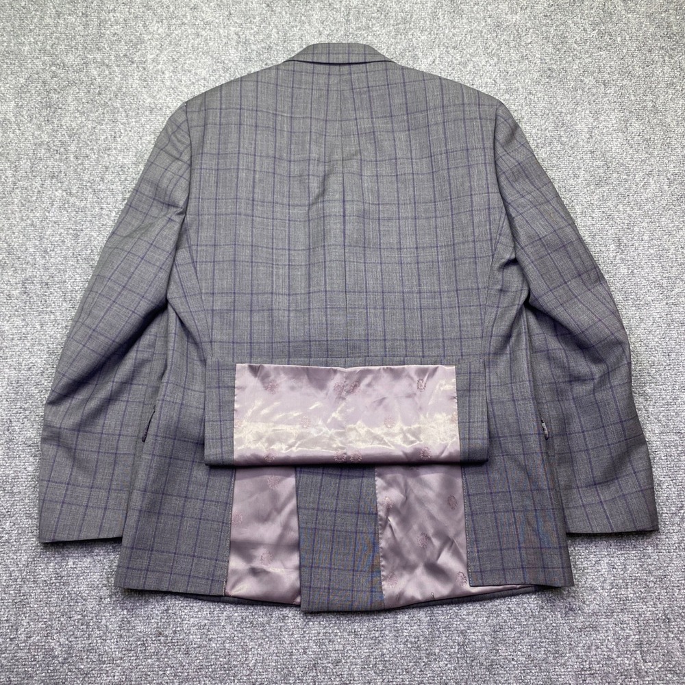 Lauren Ralph Lauren Mens 40R Suit 2 Piece Grey Purple Plaid Double Breasted 34W - Picture 3 of 16